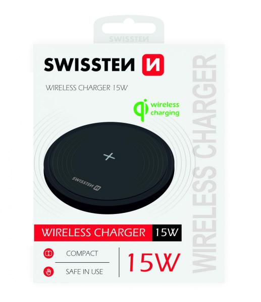 Swissten - Wireless Charger Qi 15W (black),swissten,wireless,charger,qi,15w,(black)carregador,wireless,qi,com,potência,5w,ate,15w,tem,porta,usbc,inclui,um,cabo,usb/usbc,com,15m,para,ligacao,a,um,carregador,ac,ou,computador