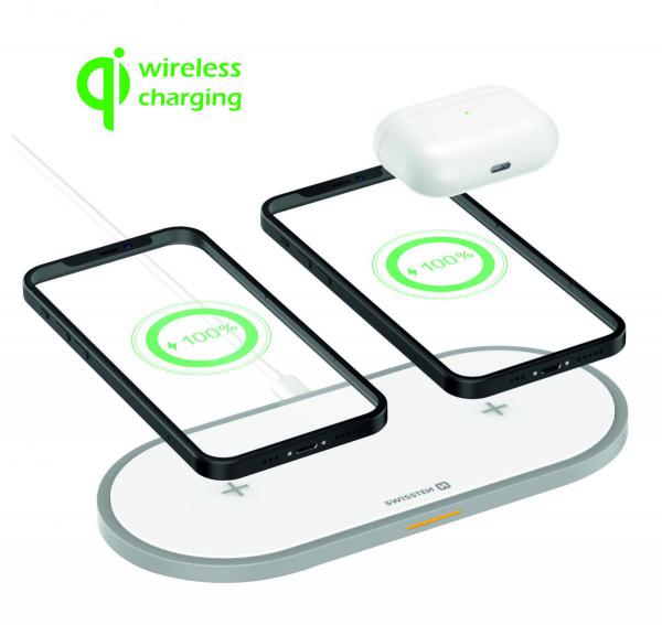 Swissten - Wireless Charger 2in1 (white),swissten,wireless,charger,2in1,(white)carregador,wireless,qi,2x11w,suporta,o,carregamento,de,2,equipamentos,num,total,de,21w,tem,ficha,usbc,inclui,um,cabo,usbc,para,usb,com,15m,de,comprimento