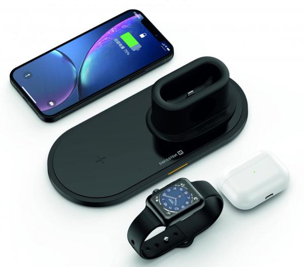 Swissten - Wireless Charger 3in1 (black),swissten,wireless,charger,3in1,(black)carregador,wireless,qi,para,3,equipamentos,em,simultaneo:,iphone,airpods,pro,e,apple,watch,ate,um,total,de,15w,tem,porta,usbc,inclui,um,cabo,de,ligacao,usb,para,u