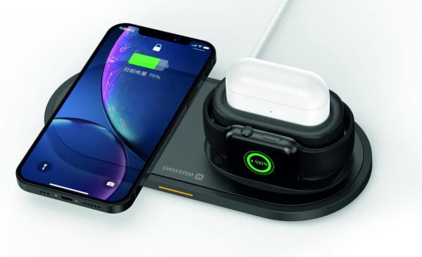 Swissten - Wireless Charger 3in1 (black),swissten,wireless,charger,3in1,(black)carregador,wireless,qi,para,3,equipamentos,em,simultaneo:,iphone,airpods,pro,e,apple,watch,ate,um,total,de,15w,tem,porta,usbc,inclui,um,cabo,de,ligacao,usb,para,u