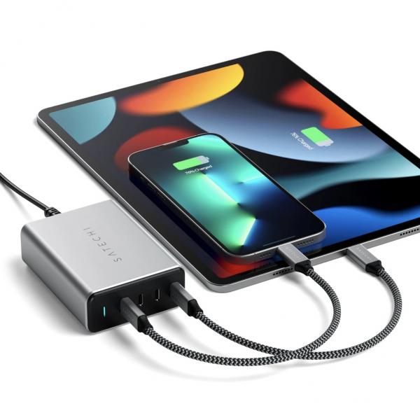 Satechi - 165W USB-C 4-Port PD Gan Charger (EU),satechi,165w,usbc,4port,pd,gan,charger,(eu),carregador,ac,com,4,portas,usbc,pd,gan,capaz,de,carregar,4,equipamentos,em,simultaneo,ate,um,total,de,165w,incluindo,iphone,ipad,macbooks,e,outros,carrega,1