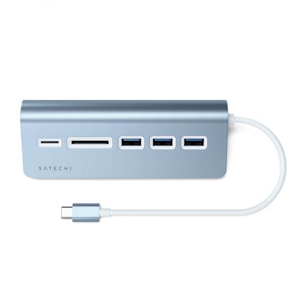 Satechi - USB-C Combo Hub for Desktop (blue),satechi,usbc,combo,hub,for,desktop,(blue),hub,com,ligacao,usbc,e,portas,3x,usb3,1x,micro/sd,card