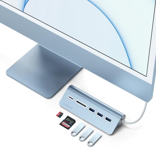 Satechi - USB-C Combo Hub for Desktop (blue),satechi,usbc,combo,hub,for,desktop,(blue),hub,com,ligacao,usbc,e,portas,3x,usb3,1x,micro/sd,card