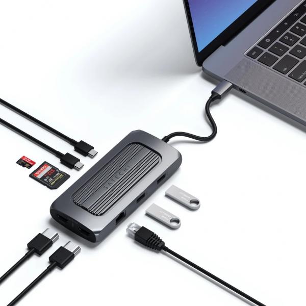 Satechi - USB-C Multiport MX Adapter (space grey),satechi,usbc,multiport,mx,adapter,(space,grey),compativel,com,macs,com,processador,m1,liga,atraves,da,porta,usbc,e,tem,as,seguintes,ligacoes:,2x,hdmi,4k,(1x,61hz,1x,31hz),1x,usbc,pd,charging,111w,(15w