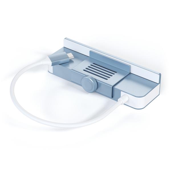 Satechi - USB-C Clamp Hub for 24' iMac (blue),satechi,usbc,clamp,hub,for,24,imac,(blue),hub,usbc,que,encaixa,na,base,de,um,imac,24,(v2121,nao,e,compativel,com,modelos,anteriores),colocando,as,portas,de,expansao,na,parte,frontal:,1x,usbc,(ate,5,gb