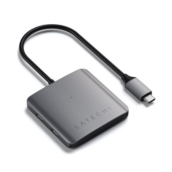 Satechi - 4-Port USB-C Hub (space grey),satechi,4port,usbc,hub,(space,grey),hub,com,ligacao,usbc,e,4x,portas,usbc,permite,ligar,perifericos,com,porta,usbc,como,discos,ssd,pens,etc,nao,suporta,carregamento,nem,video