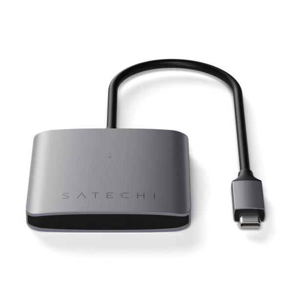 Satechi - 4-Port USB-C Hub (space grey),satechi,4port,usbc,hub,(space,grey),hub,com,ligacao,usbc,e,4x,portas,usbc,permite,ligar,perifericos,com,porta,usbc,como,discos,ssd,pens,etc,nao,suporta,carregamento,nem,video