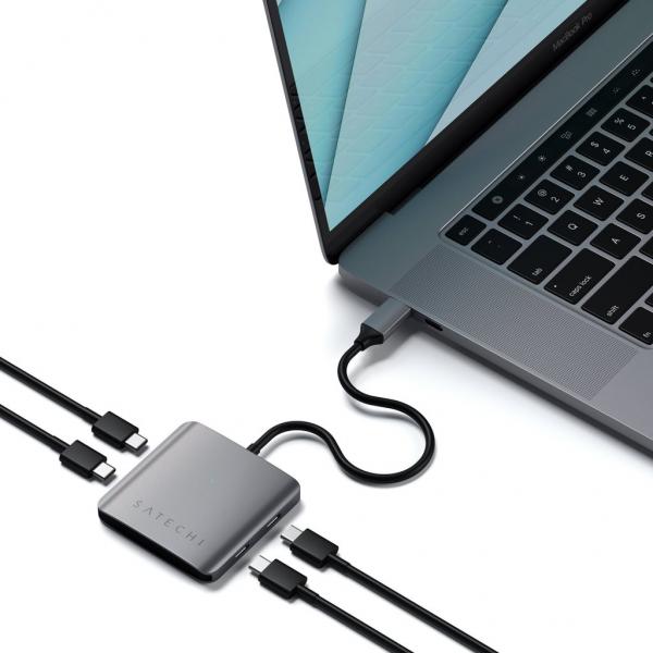 Satechi - 4-Port USB-C Hub (space grey),satechi,4port,usbc,hub,(space,grey),hub,com,ligacao,usbc,e,4x,portas,usbc,permite,ligar,perifericos,com,porta,usbc,como,discos,ssd,pens,etc,nao,suporta,carregamento,nem,video