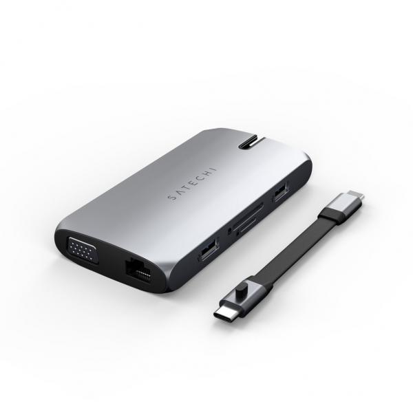 Satechi - USB-C On-the-Go Multiport Adapter (space grey),satechi,usbc,onthego,multiport,adapter,(space,grey),hub,usbc,portatil,vem,com,2,cabos,de,ligacao,usbc,de,diferentes,comprimentos,que,se,podem,trocar,conforme,mais,conveniente,tem,8,portas:,1x,usbc,pd,