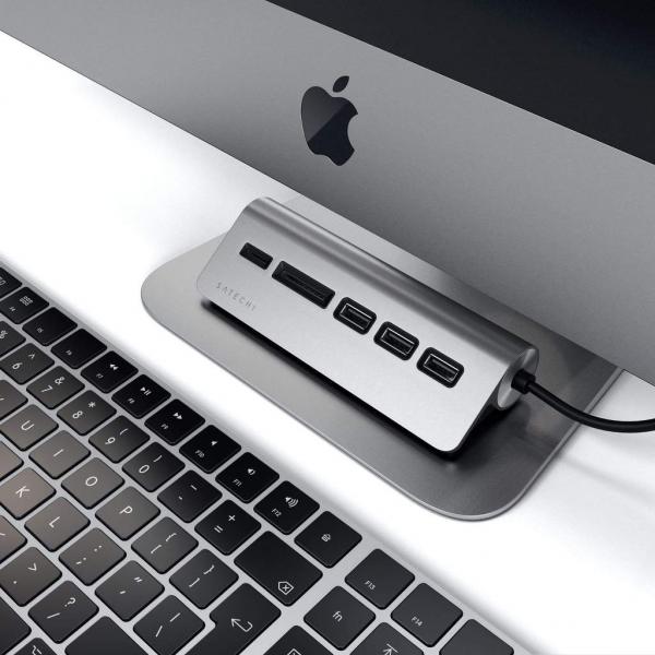 Satechi - USB-C Combo Hub for Desktop (space grey),satechi,usbc,combo,hub,for,desktop,(space,grey),hub,com,ligacao,usbc,e,portas,3x,usb3,1x,micro/sd,card