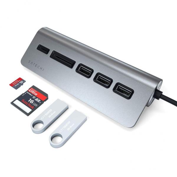 Satechi - USB-C Combo Hub for Desktop (space grey),satechi,usbc,combo,hub,for,desktop,(space,grey),hub,com,ligacao,usbc,e,portas,3x,usb3,1x,micro/sd,card