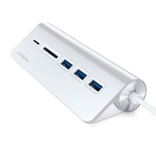 Satechi - USB-C Combo Hub for Desktop (silver),satechi,usbc,combo,hub,for,desktop,(silver),hub,com,ligacao,usbc,e,portas,3x,usb3,1x,micro/sd,card