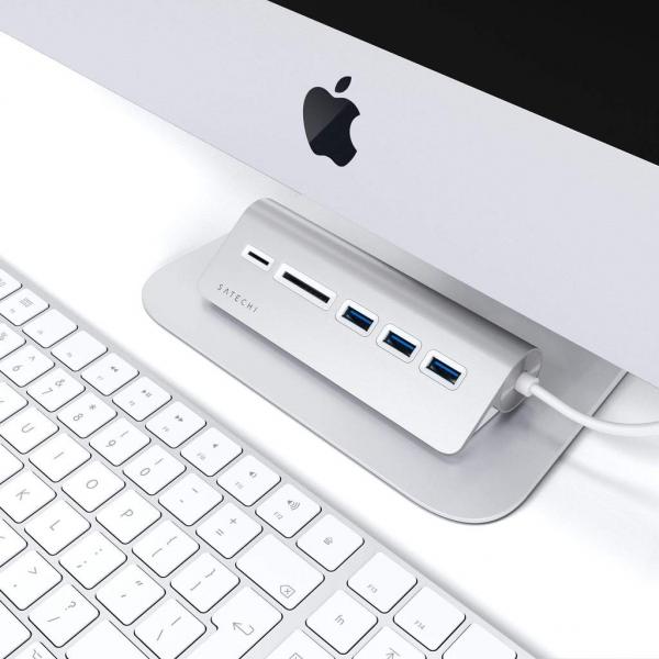 Satechi - USB-C Combo Hub for Desktop (silver),satechi,usbc,combo,hub,for,desktop,(silver),hub,com,ligacao,usbc,e,portas,3x,usb3,1x,micro/sd,card