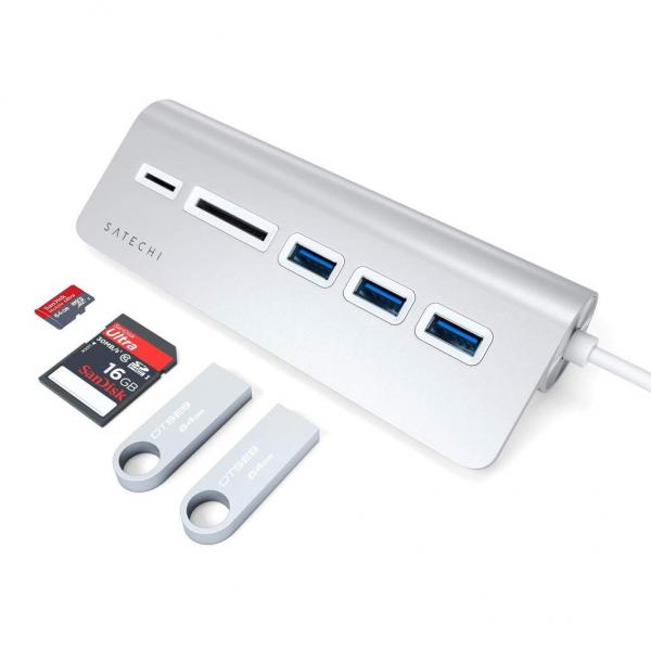 Satechi - USB-C Combo Hub for Desktop (silver),satechi,usbc,combo,hub,for,desktop,(silver),hub,com,ligacao,usbc,e,portas,3x,usb3,1x,micro/sd,card