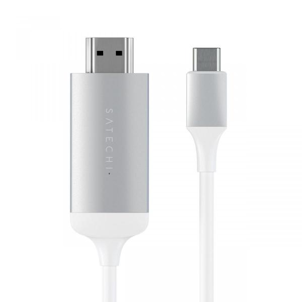 Satechi - USB-C to 4K 60Hz HDMI cable (silver),satechi,usbc,to,4k,61hz,hdmi,cable,(silver),cabo,usbc,hdmi,4k,61hz,com,18,m,de,comprimento,permite,ligar,monitores,com,resolucao,ate,3841,x,2161,e,4k,a,equipamentos,com,porta,usbc