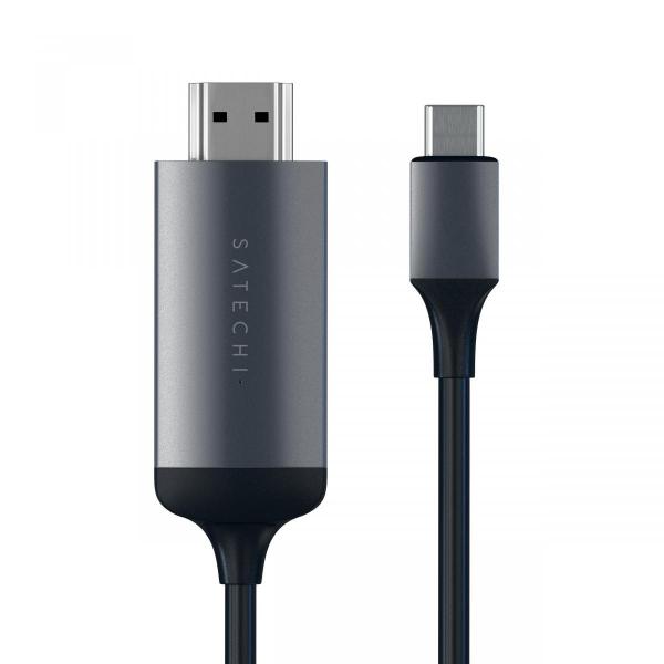 Satechi - USB-C to 4K 60Hz HDMI cable (space grey),satechi,usbc,to,4k,61hz,hdmi,cable,(space,grey),cabo,usbc,hdmi,4k,61hz,com,18,m,de,comprimento,permite,ligar,monitores,com,resolucao,ate,3841,x,2161,e,4k,a,equipamentos,com,porta,usbc