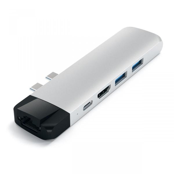 Satechi - USB-C Pro Hub with Ethernet & 4K HDMI (silver),satechi,usbc,pro,hub,with,ethernet,&,4k,hdmi,(silver),adaptador,desenhado,especificamente,para,os,macbook,pro,e,air,encaixa,directamente,nas,suas,2,portas,usbc,e,proporciona,1,porta,gigabit,ethernet,2