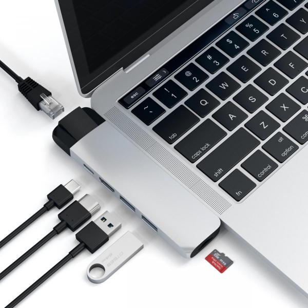 Satechi - USB-C Pro Hub with Ethernet & 4K HDMI (silver),satechi,usbc,pro,hub,with,ethernet,&,4k,hdmi,(silver),adaptador,desenhado,especificamente,para,os,macbook,pro,e,air,encaixa,directamente,nas,suas,2,portas,usbc,e,proporciona,1,porta,gigabit,ethernet,2