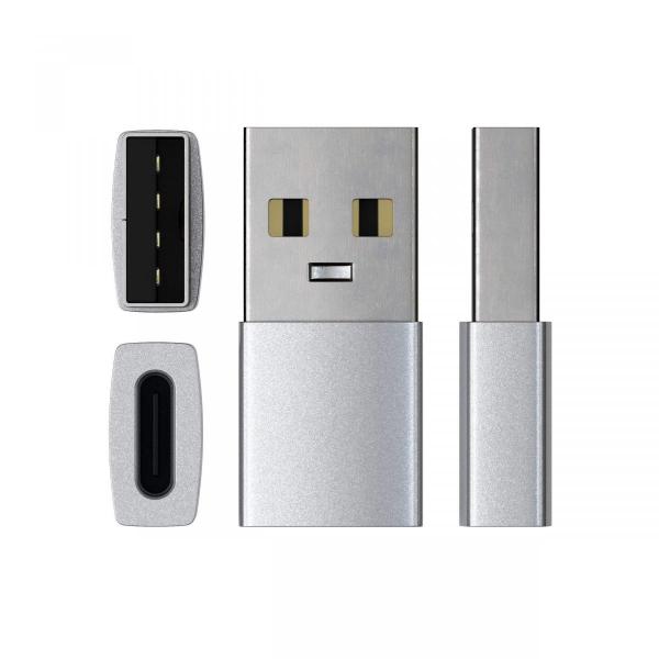 Satechi - USB-A to USB-C adapter (silver)    ,satechi,usba,to,usbc,adapter,(silver),adaptador,usb3,(m),para,usbc,(f),em,aluminio,permite,ligar,equipamentos,usbc,(incluindo,smartphones,e,tablets),a,computadores,com,porta,usb