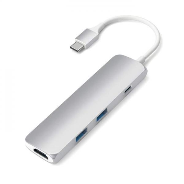 Satechi - USB-C Multiport Slim Adapter (silver),satechi,usbc,multiport,slim,adapter,(silver),adaptador,usbc,em,aluminio,com,1x,porta,usbc,que,permite,carregamento,61w,1x,hdmi,4k,e,2x,usb