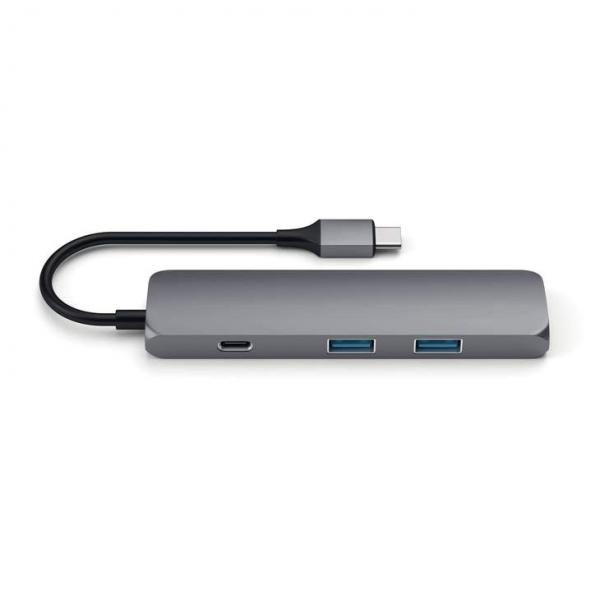 Satechi - USB-C Multiport Slim Adapter (space grey),satechi,usbc,multiport,slim,adapter,(space,grey),adaptador,usbc,em,aluminio,com,1x,porta,usbc,que,permite,carregamento,61w,1x,hdmi,4k,e,2x,usb