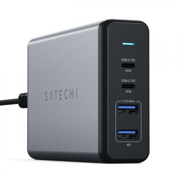 Satechi - 108W Pro USB-C PD Desktop Charger,satechi,118w,pro,usbc,pd,desktop,charger,carregador,ac,com,2,portas,usbc,pd,(1x,91w,1x,18w),e,2,portas,usb,(total,12w),inclui,um,cabo,de,corrente,com,comprimento,12m,e,ficha,formato,eu,permite,carrega