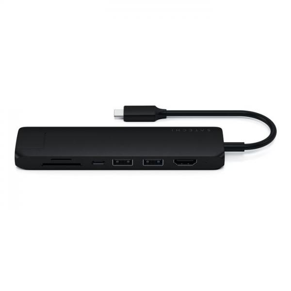 Satechi - USB-C Slim Multiport w/ Ethernet adpt (black),satechi,usbc,slim,multiport,w/,ethernet,adpt,(black),adaptador,usbc,com,7,portas:,1x,gigabit,ethernet,1x,hdmi,(4k,31hz),1x,usbc,pd,charging,2x,usb3,e,1x,micro/sd,card