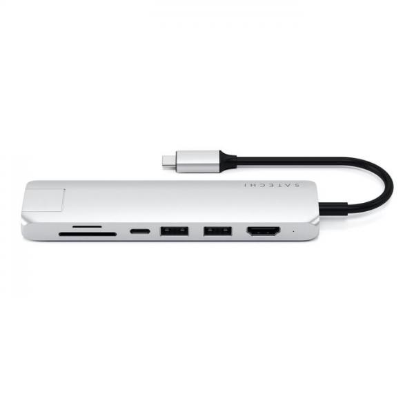 Satechi - USB-C Slim Multiport w/ Ethernet adpt (silver),satechi,usbc,slim,multiport,w/,ethernet,adpt,(silver),adaptador,usbc,com,7,portas:,1x,gigabit,ethernet,1x,hdmi,(4k,31hz),1x,usbc,pd,charging,2x,usb3,e,1x,micro/sd,card