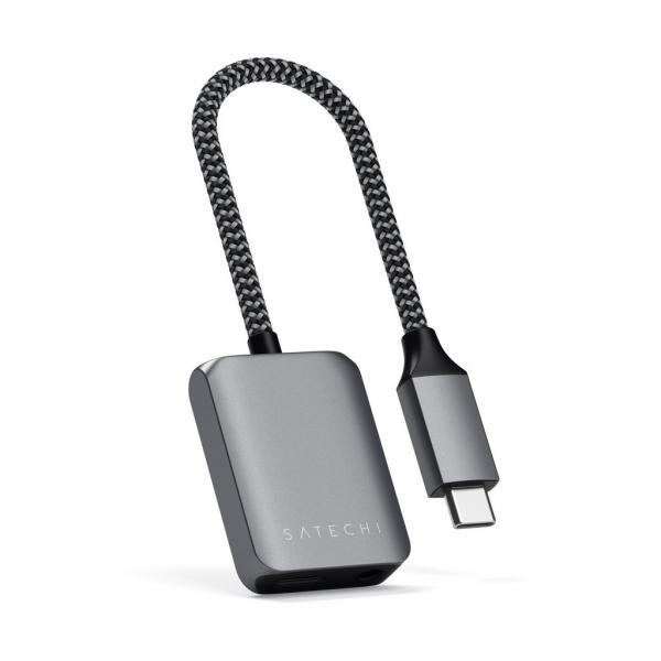 Satechi - USB-C to Audio & PD Adapter     ,satechi,usbc,to,audio,&,pd,adapter,adaptador,que,liga,na,porta,usbc,de,um,ipad,tablet,ou,smartphone,e,tem,na,outra,extremidade,uma,porta,usbc,pd,para,carregamento,ate,31w,e,outra,35,mm,audio,jack,perm