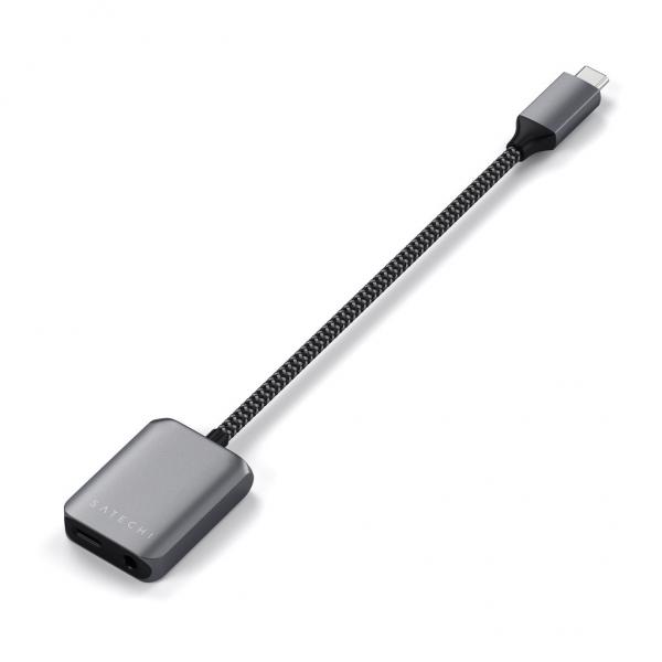 Satechi - USB-C to Audio & PD Adapter     ,satechi,usbc,to,audio,&,pd,adapter,adaptador,que,liga,na,porta,usbc,de,um,ipad,tablet,ou,smartphone,e,tem,na,outra,extremidade,uma,porta,usbc,pd,para,carregamento,ate,31w,e,outra,35,mm,audio,jack,perm