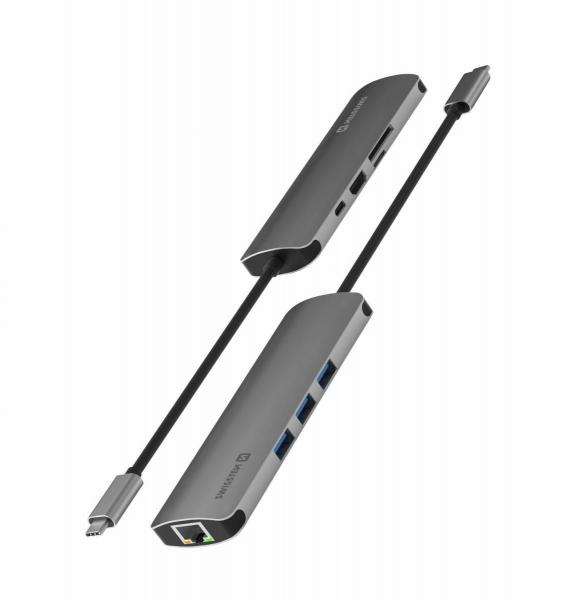 Swissten - USB-C Hub 8in1,swissten,usbc,hub,8in1,hub,em,aluminio,que,liga,por,porta,usbc,e,tem,8,portas:,usbc,pd,(nao,passa,dados),hdmi,4k,gigabit,ethernet,3x,usb3,1x,sd/micro,sd