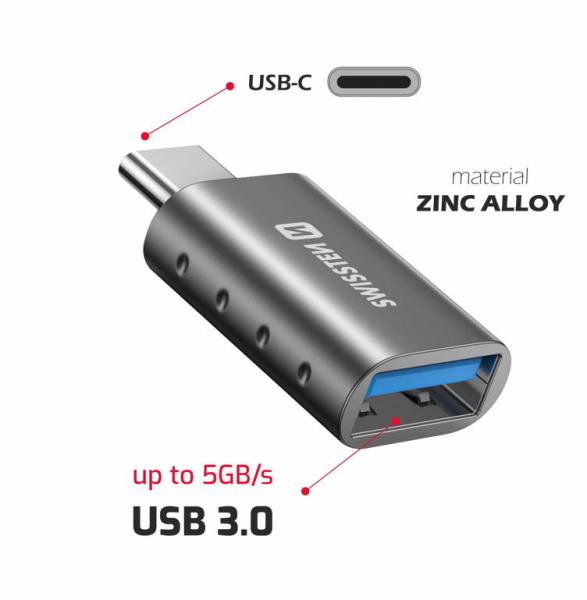 Swissten - Adapter USB-C(M) to USB-A(F),swissten,adapter,usbc(m),to,usba(f),adaptador,usbc(m),para,usba(f),permite,ligar,perifericos,usb,a,computadores,com,porta,usbc