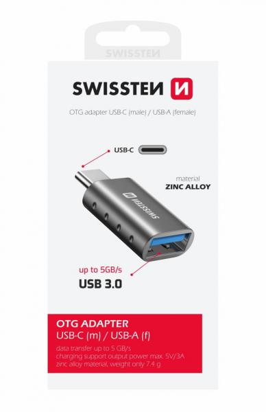 Swissten - Adapter USB-C(M) to USB-A(F),swissten,adapter,usbc(m),to,usba(f),adaptador,usbc(m),para,usba(f),permite,ligar,perifericos,usb,a,computadores,com,porta,usbc