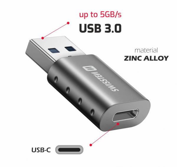 Swissten - Adapter USB-A(M) to USB-C(F),swissten,adapter,usba(m),to,usbc(f),adaptador,usba(m),para,usbc(f),permite,ligar,perifericos,usbc,a,computadores,com,porta,usb