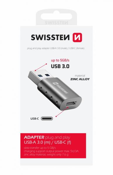 Swissten - Adapter USB-A(M) to USB-C(F),swissten,adapter,usba(m),to,usbc(f),adaptador,usba(m),para,usbc(f),permite,ligar,perifericos,usbc,a,computadores,com,porta,usb