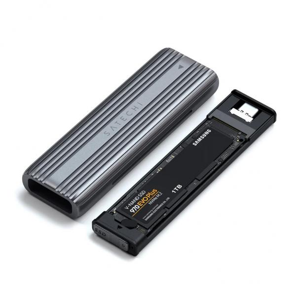 Satechi - USB-C NVME and SATA SSD Enclosure,satechi,usbc,nvme,and,sata,ssd,enclosure,caixa,com,ligacao,usbc,permite,a,instacao,de,um,disco,ssd,m2,nmve,ou,m2,sata,(nao,incluido),para,expansao,de,espaco,em,disco,backup,etc,nao,requer,drivers,incl