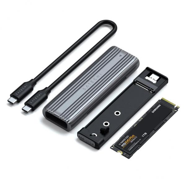 Satechi - USB-C NVME and SATA SSD Enclosure,satechi,usbc,nvme,and,sata,ssd,enclosure,caixa,com,ligacao,usbc,permite,a,instacao,de,um,disco,ssd,m2,nmve,ou,m2,sata,(nao,incluido),para,expansao,de,espaco,em,disco,backup,etc,nao,requer,drivers,incl