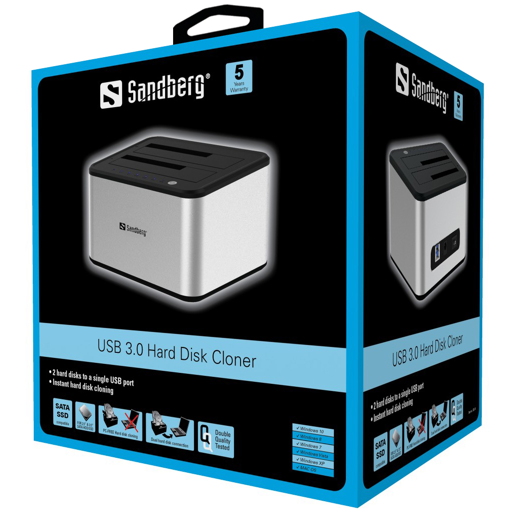 Sandberg - USB 3.0 Hard Disk Cloner,sandberg,usb,31,hard,disk,cloner,caixa,com,ligacao,usb3,e,duas,ranhuras,para,encaixar,2,discos,sata,25,ou,35,pode,assim,copiar,rapidamente,o,conteudo,de,1,disco,para,o,outro,ou,ligar,2,discos,em,simul