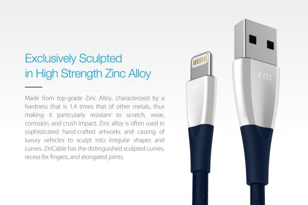 Just Mobile - ZinCable USB-Lightning (silver),just,mobile,zincable,usblightning,(silver),cabo,lightningusb,ultraresistente,com,nucleo,em,kevlar,e,pontas,metalicas,em,zinco,e,11x,mais,duravel,que,um,cabo,normal,tem,comprimento,15,metros,inclui,fit