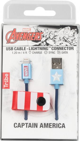 Tribe - Cabo USB-lightning Marvel (captain america),tribe,cabo,usblightning,marvel,(captain,america),cabo,usblightning,de,12m,de,comprimento,e,acessorio,integrado,de,arrumacao