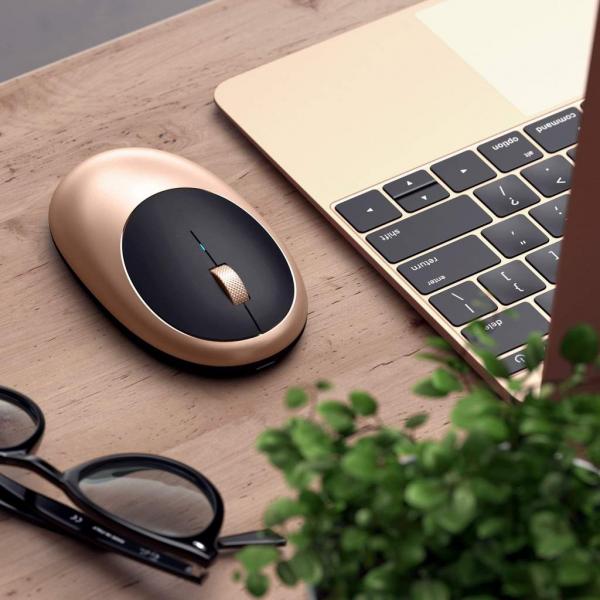 Satechi - M1 Wireless Mouse (gold),satechi,m1,wireless,mouse,(gold),rato,bluetooth,com,2,botoes,+,scroll,wheel,tem,porta,usbc,para,recarregar,inclui,cabo,de,carregamento,usbc,to,usba